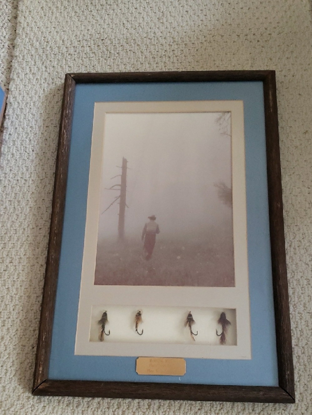 "Morning Mist" By Terry Ring with Fly Lures By Marty Downey In Rustic Frame - Picture 2 of 4